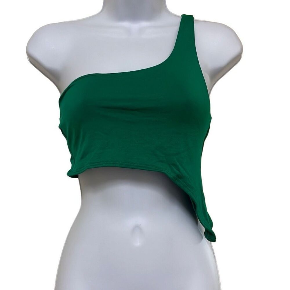 Naked Wardrobe Green One Shoulder Asymmetrical Crop Top Tank Top NWT Party Club